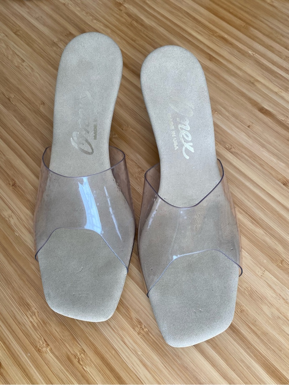 Onex Beige Slide Sandals with Clear Strap - Women Size 8